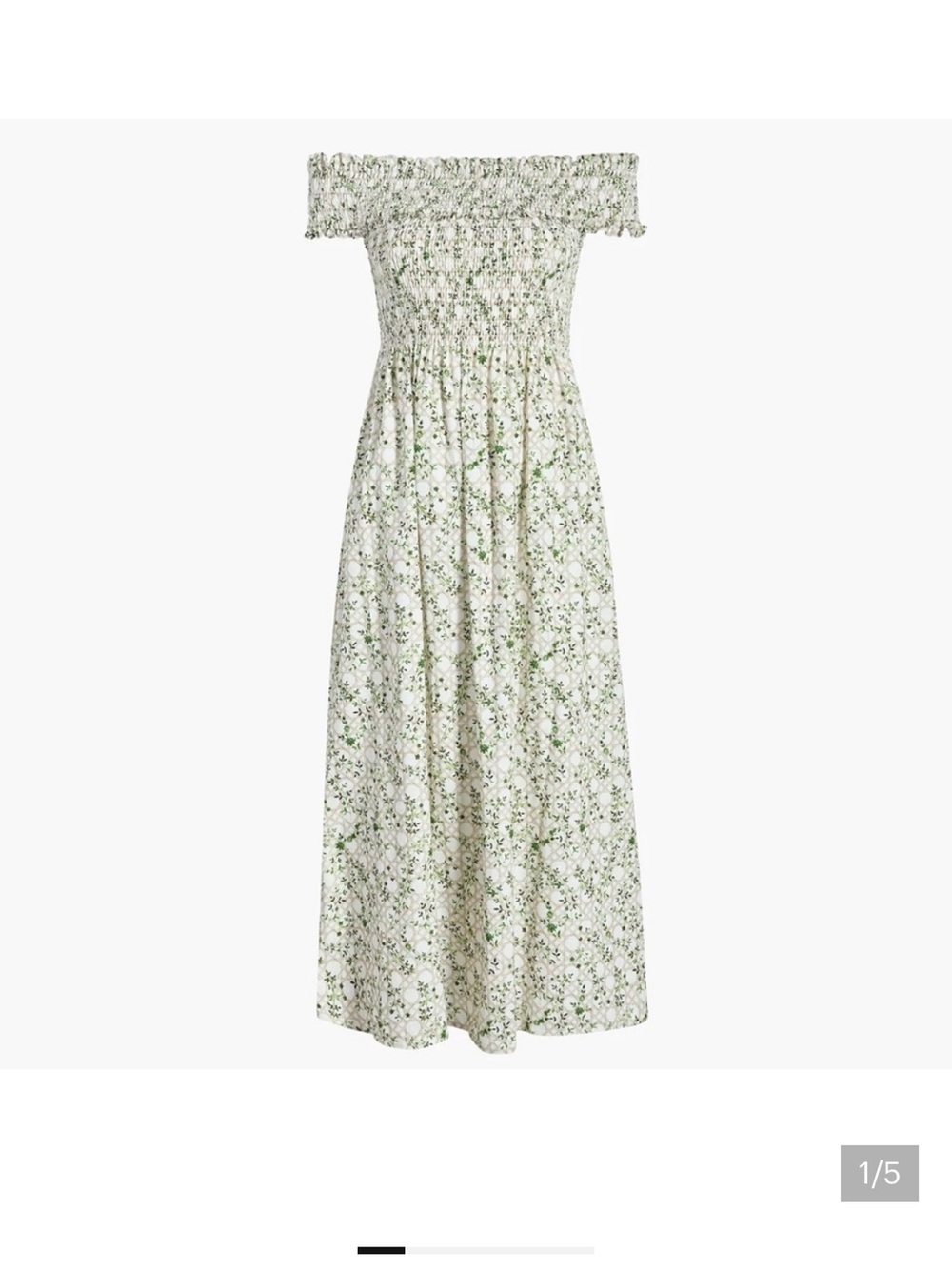 Hill House Off-Shoulder White Maxi Dress with Green Floral Print